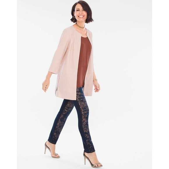 Chico's Open Front Zip-Detail Faux-Suede Jacket Topper Women's Large SZ 2 - Picture 2 of 8